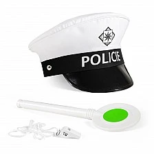Policeman Theatrical Set - Hat, Baton and Whistle - White