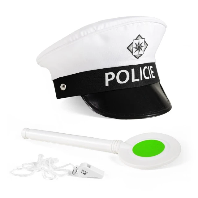 Policeman Theatrical Set - Hat, Baton and Whistle - White