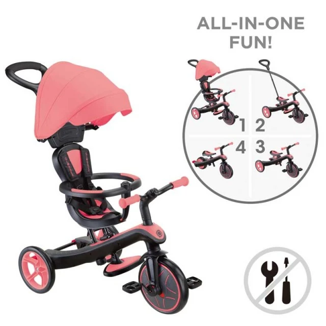 4 in 1 GLOBBER EXPLORER TRIKE tricycle with canopy - pink