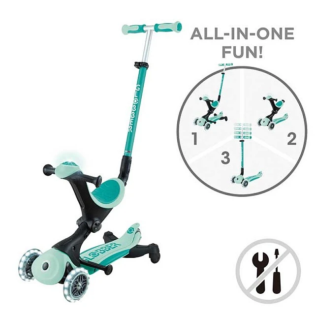 Scooter 5 in 1 GLOBBER GO UP DELUXE LIGHTS 360° - mint green