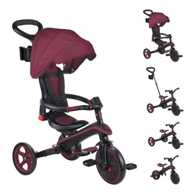 Детска триколка 4 в 1 GLOBBER EXPLORER TRIKE FOLDABLE, сгъваема, цвят бургунди