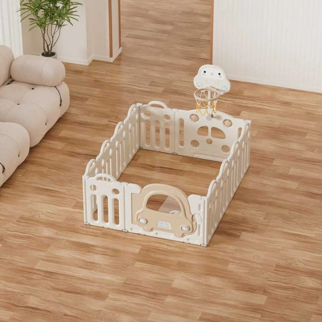Baby Fence with Basketball Hoop and Activity Board - Brown Car