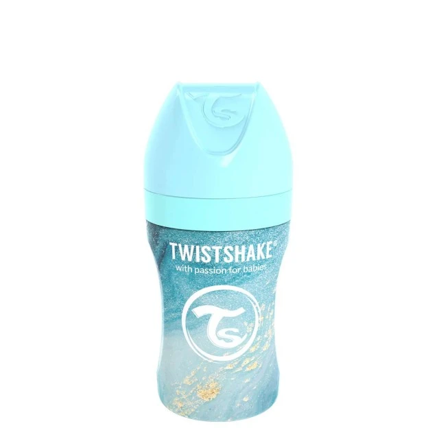 Baby bottle Twistshake 260 ml of stainless steel - Marble blue