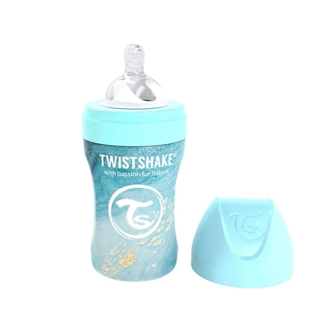 Baby bottle Twistshake 260 ml of stainless steel - Marble blue