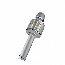 Kids party microphone with LED lights - silver