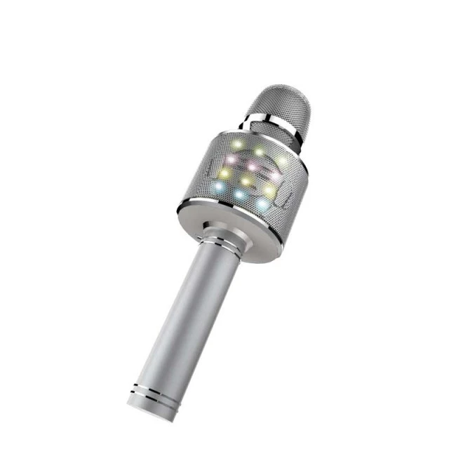 Kids party microphone with LED lights - silver