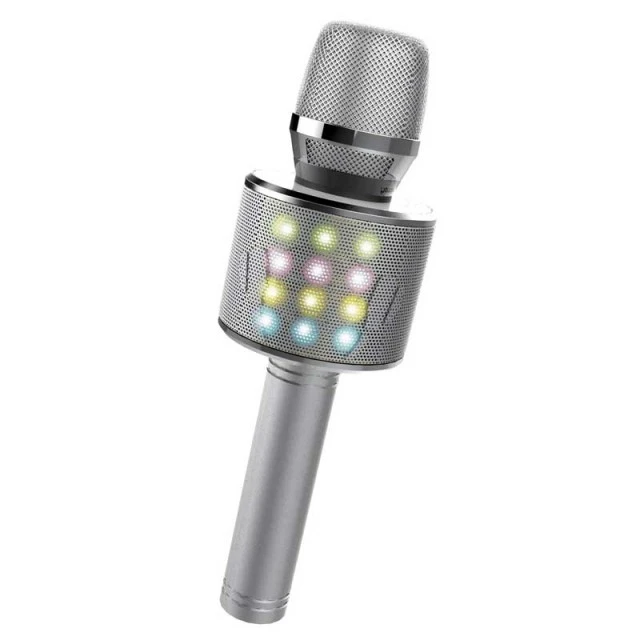 Kids party microphone with LED lights - silver