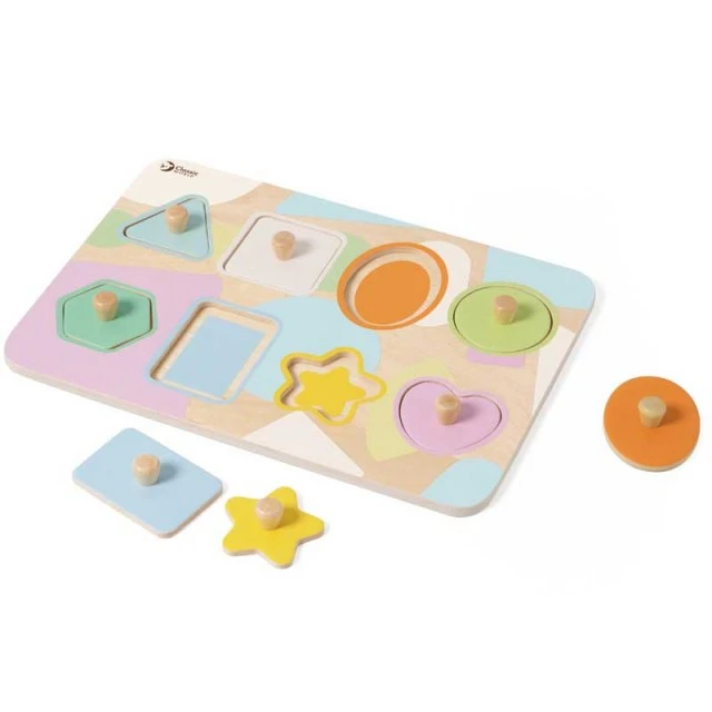 Wooden educational puzzle with 9 geometric elements Classic World