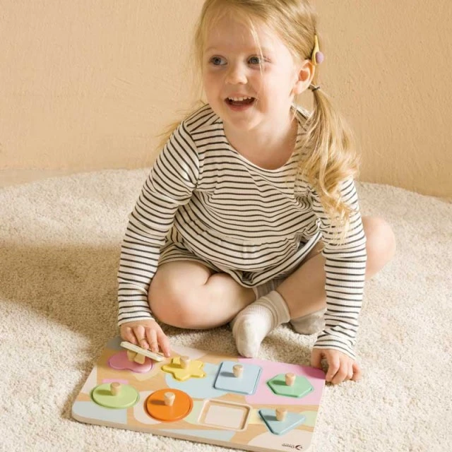Wooden educational puzzle with 9 geometric elements Classic World