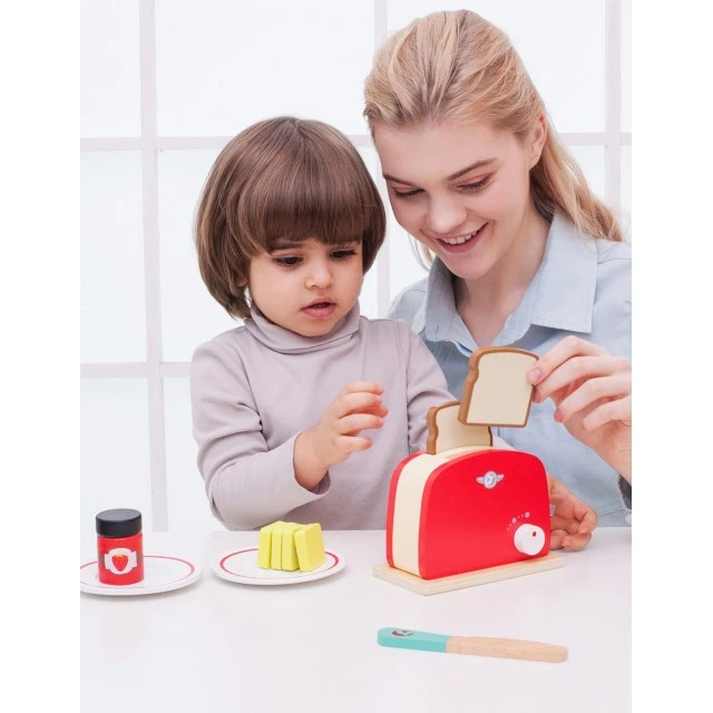 Wooden toaster for play, red