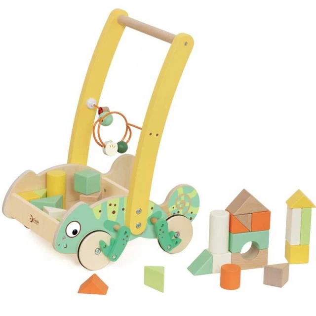 Wooden walker Classic World Chameleon with wooden blocks for babies