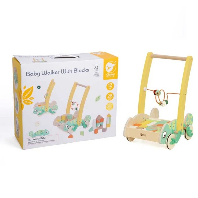 Wooden walker Classic World Chameleon with wooden blocks for babies