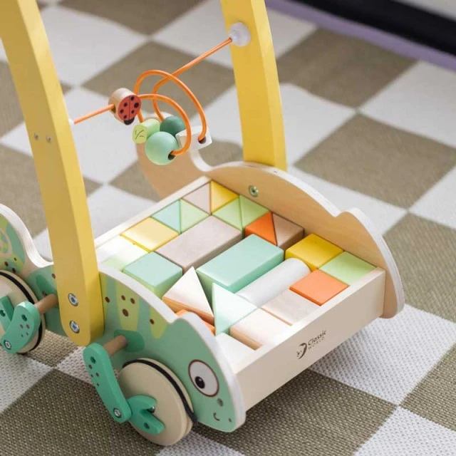 Wooden walker Classic World Chameleon with wooden blocks for babies