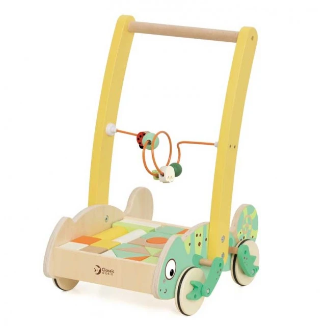 Wooden walker Classic World Chameleon with wooden blocks for babies