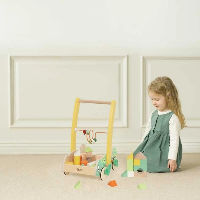 Wooden walker Classic World Chameleon with wooden blocks for babies
