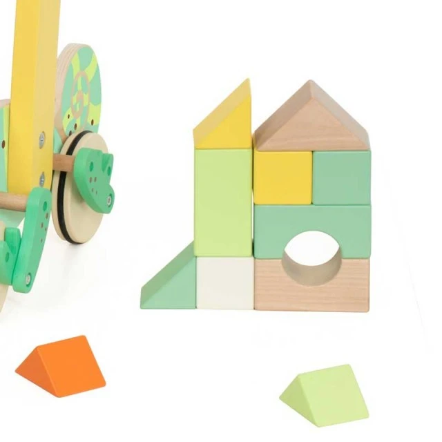 Wooden walker Classic World Chameleon with wooden blocks for babies