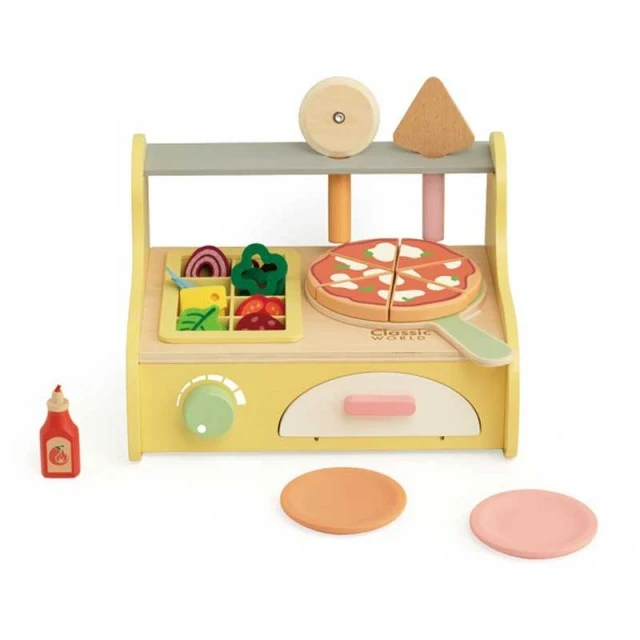 Wooden children’s pizza oven with accessories