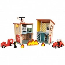 Classic World 13-piece wooden fire station for children over 3 years old