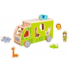 Wooden truck - sorter with animals - green