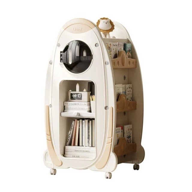 Children's bookcase with rotating design and storage space for books and accessories, brown