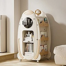 Children's bookcase with rotating design and storage space for books and accessories, brown