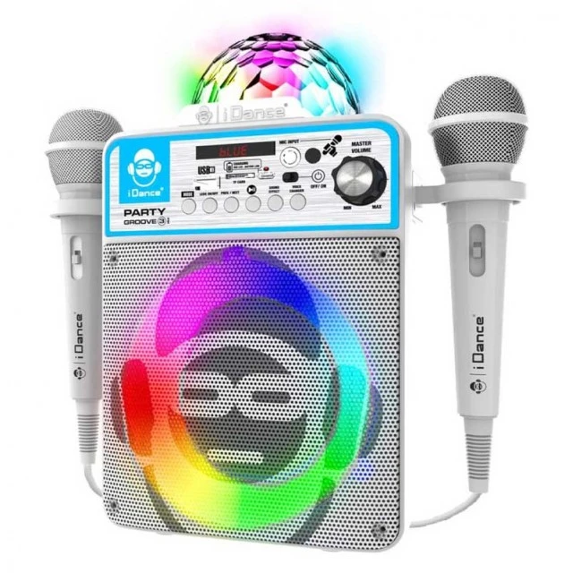 Караоке Bluetooth тонколона с 2 микрофона и LED лампа, бяла