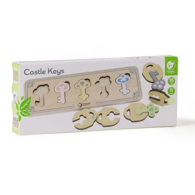 Children’s wooden game - The colored keys of the castle