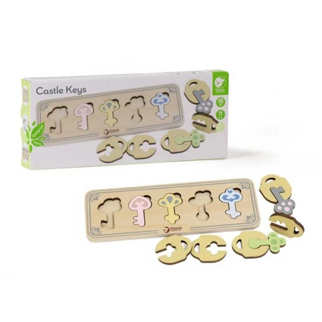 Children’s wooden game - The colored keys of the castle