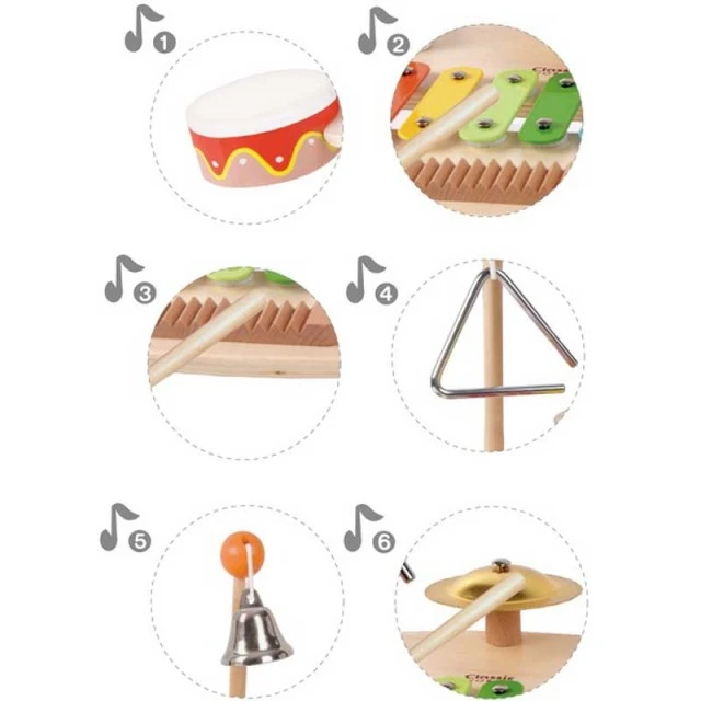 Children’s wooden table with musical instruments