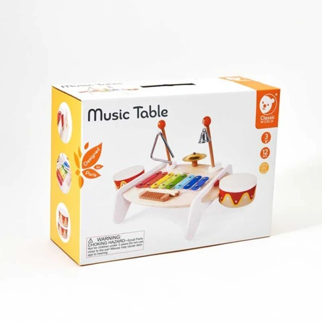 Children’s wooden table with musical instruments