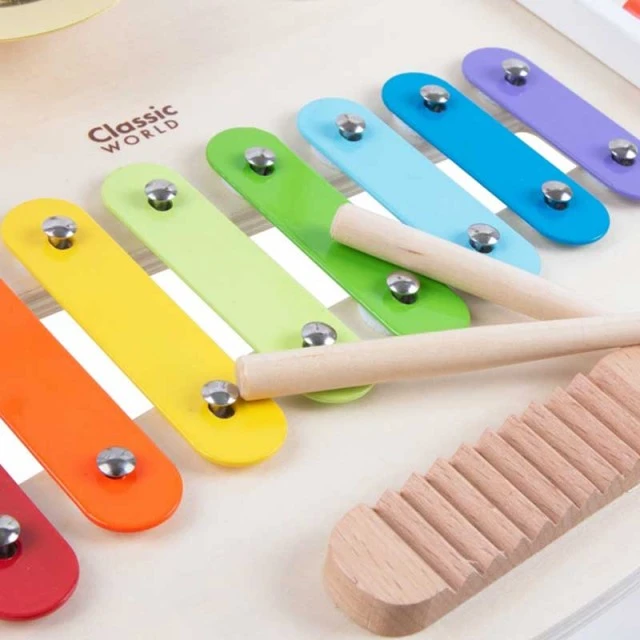 Children’s wooden table with musical instruments