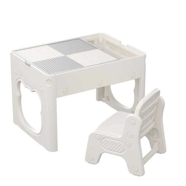 2-in-1 children’s table with 100-piece construction set and two chairs