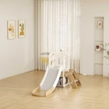 Детска пързалка с телескоп и баскетболен кош - кафява