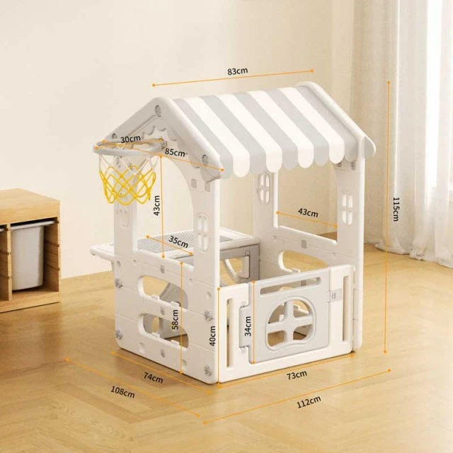 Children’s plastic house with basketball hoop and play table - gray