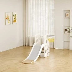 Children's plastic slide with basketball hoop - brown