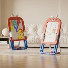 Children's folding drawing board with 60 pieces of construction set in red