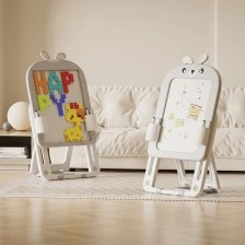 Children's folding drawing board with 60 pieces of construction set in gray