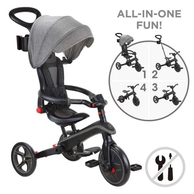 Children's tricycle 4 in 1 GLOBBER EXPLORER TRIKE FOLDABLE, foldable, gray-black color