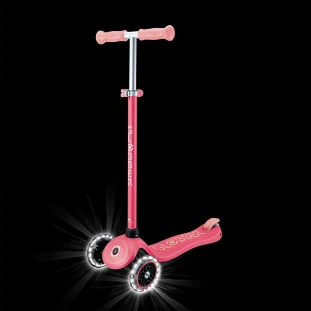 Children’s scooter with light-up wheels PRIMO PLUS GLOW LIGHTS, coral