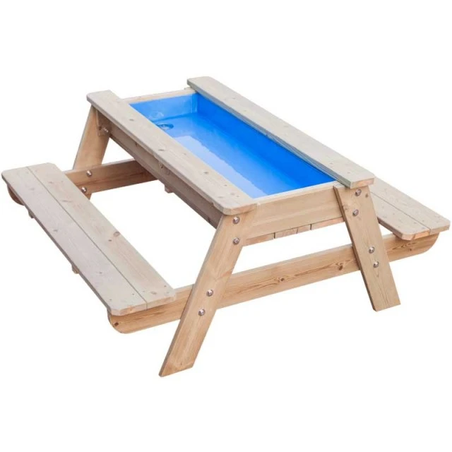 Children’s wooden table and bench set for playing with sand and water
