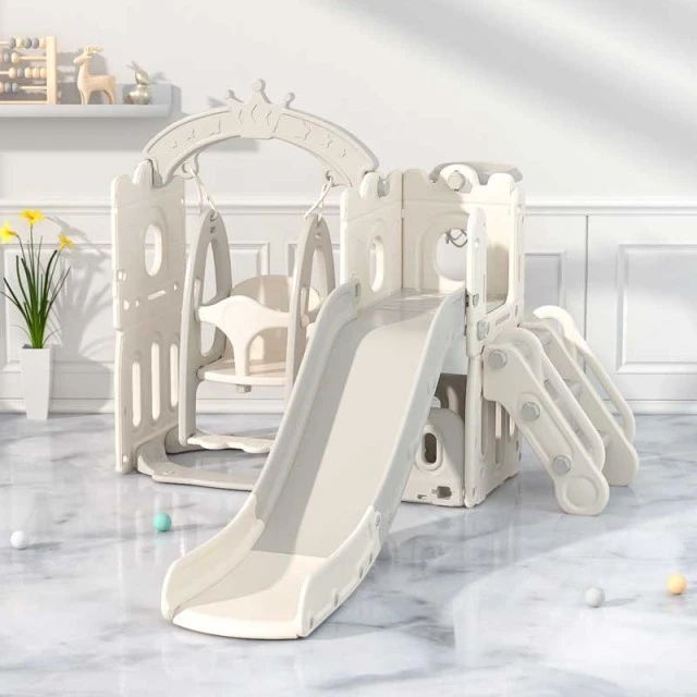 Children’s play set 2 in 1 Castle, slide and swing in beige color