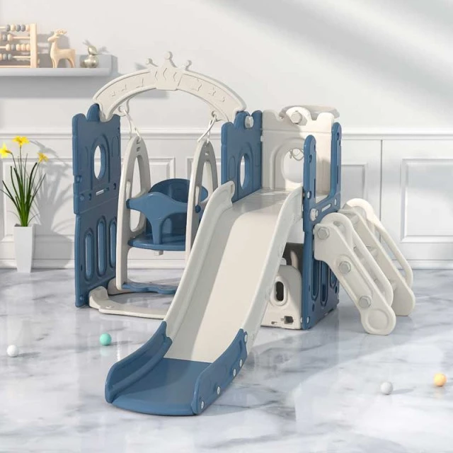 Children’s play set 2 in 1 Castle, slide and swing in gray color