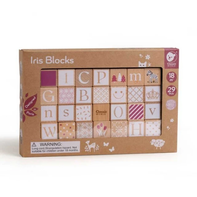 Children’s constructor of wooden blocks with different symbols