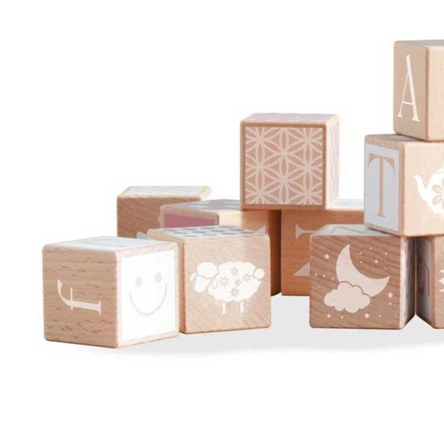 Children’s constructor of wooden blocks with different symbols
