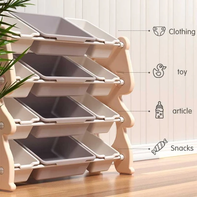 Children's organizer Pink bear for toys on 4 levels and 12 removable boxes
