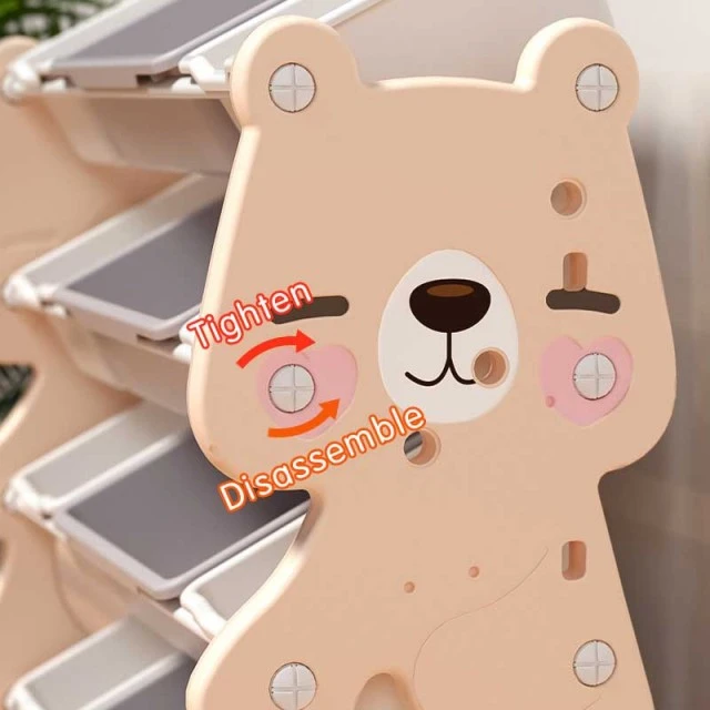 Children's organizer Pink bear for toys on 4 levels and 12 removable boxes