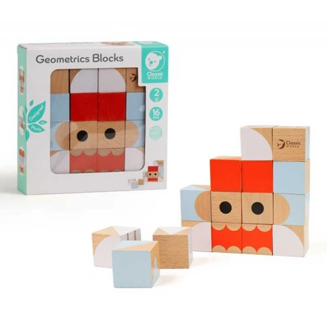 Children’s puzzle of wooden cubes - geometric figures