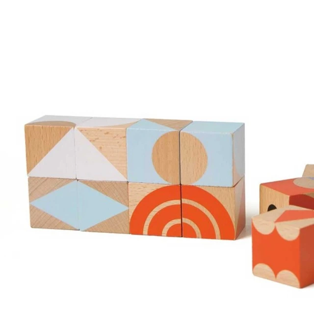 Children’s puzzle of wooden cubes - geometric figures