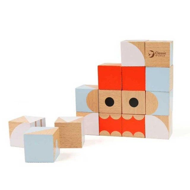 Children’s puzzle of wooden cubes - geometric figures
