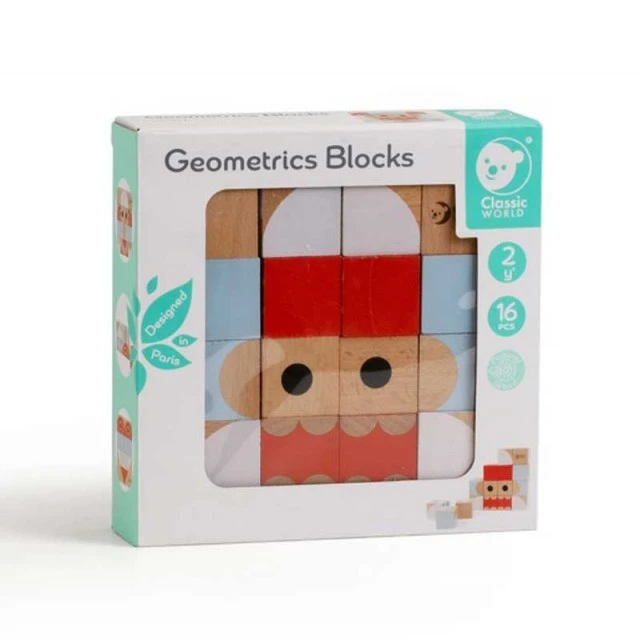 Children’s puzzle of wooden cubes - geometric figures